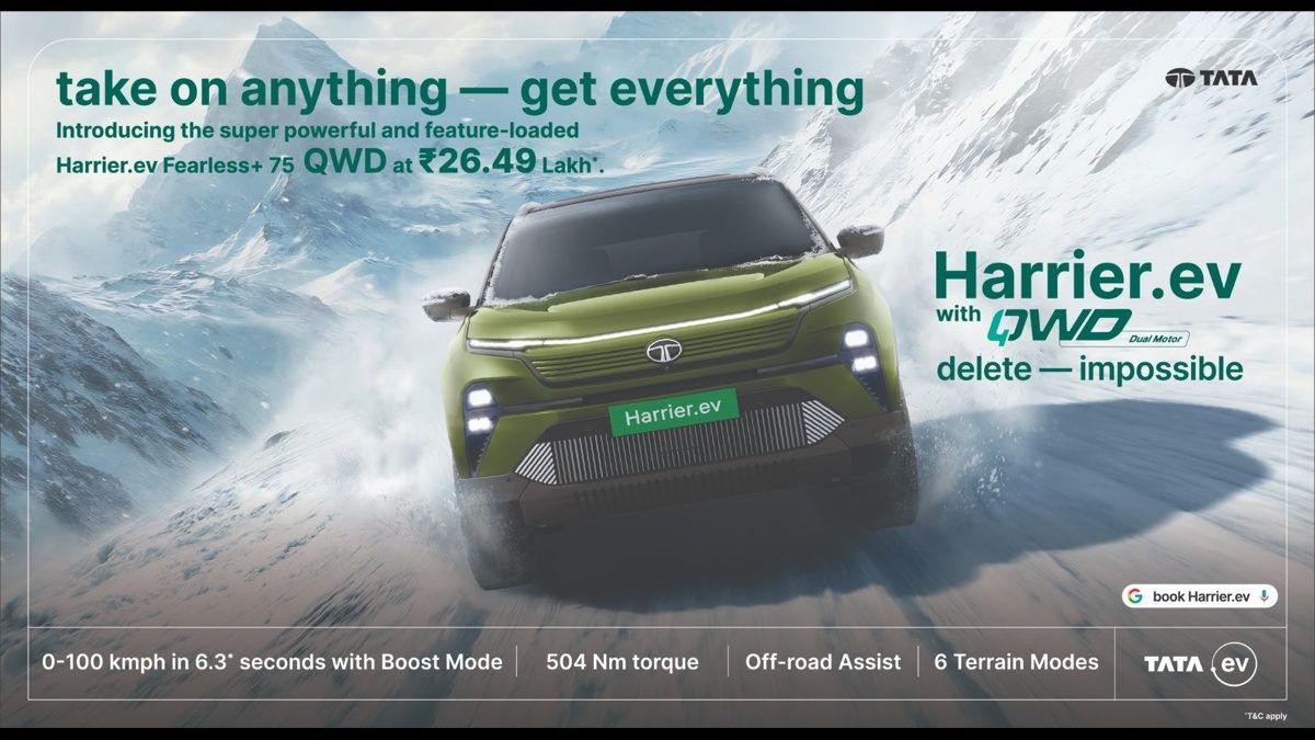 Tata Launches Harrier.ev Fearless+ QWD 75 At ₹26.49 Lakh